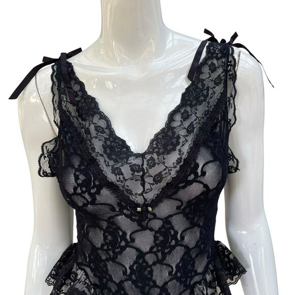 Vintage 80’s 90’s Black Lace Teddy One Piece Bodysuit Lingerie Small Hi-Cut - Picture 2 of 10